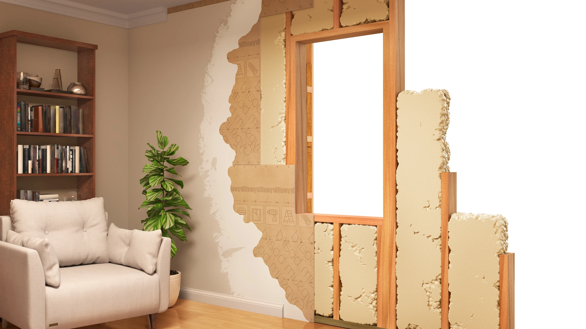 Isolation thermique de la maison, vue extérieure, toit de la maison bordé de tôles ondulées, lampe sur la façade du bâtiment, laine minérale dans la décoration de l'habitation